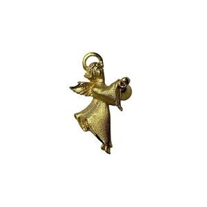 RR Robyn Rush Gold Tone Textured Angel Dangle Bell Brooch